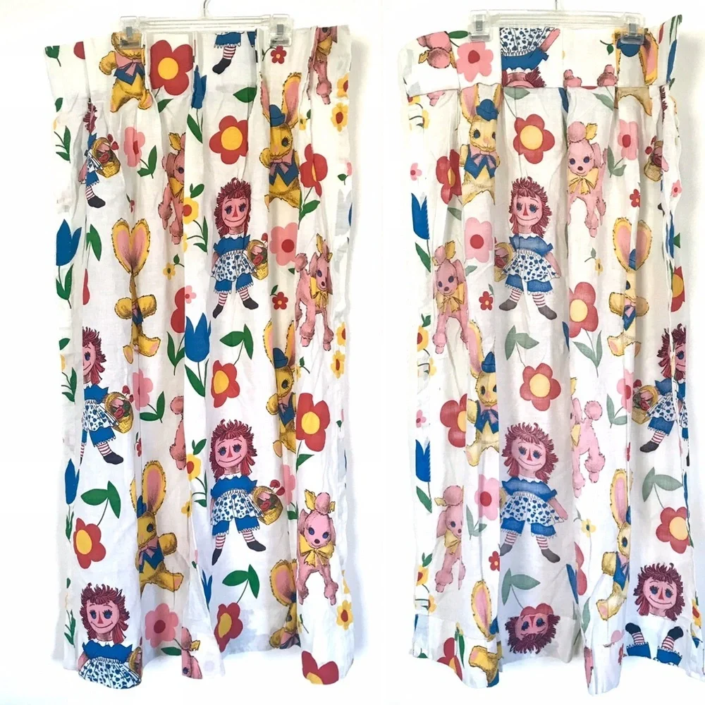 Vintage Raggedy Ann pink poodle curtains set of 2